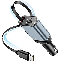 VENINGO Accessori Auto USB C 57W Retrattile PD 30W 【3-IN-1】Caricatore Auto Rapido Presa USB Auto Interno Regali Car Charger per iPhone 16e, 16, 15 per Samsung S25, S24