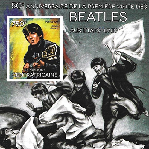Francobolli da Collezione - foglio 50 ° anniversario dei Beatles con George Harrison MNH Imperforate foglietto/Africa Centrale / 2014