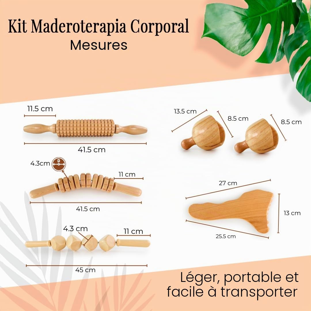 Kit Thérapie Bois Anti-Cellulite | Thérapie par Le Bois avec Cours sur DVD | Kit composé de 6 éléments en Bois de pin et Lotus Naturel | Designs exclusifs Aesthetic Wood Therapy Espagne