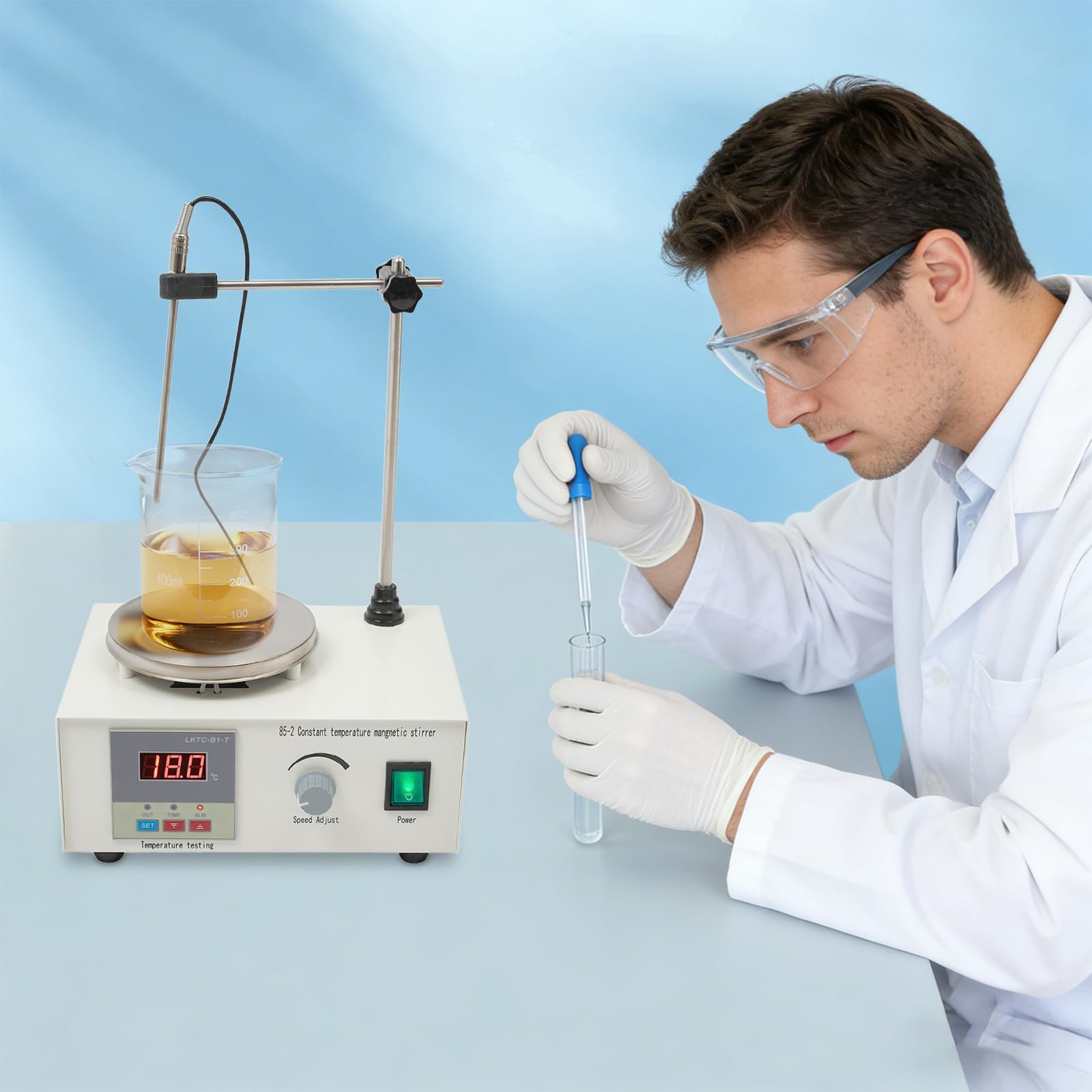 Agitatore magnetico con riscaldamento, miscelatore digitale da laboratorio, controllo della temperatura, 0-2000 giri/min, volume di miscelazione da 2 l, allarme di sicurezza, per esperimenti chimici