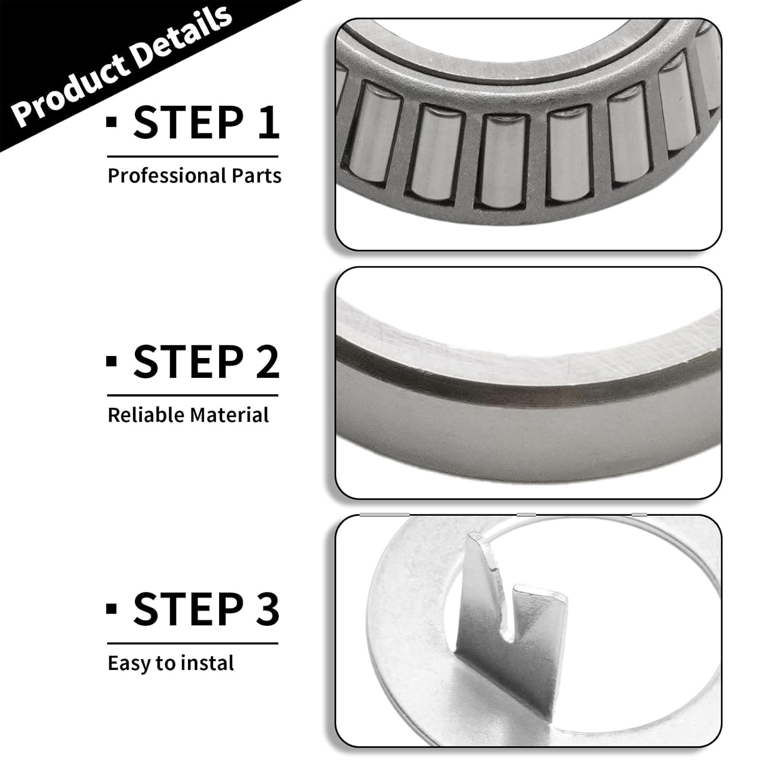 4Pcs for 1-1/16'' Axle Trailer Hub Bearings Kits, L44649/L44610 Bearings Set with D-Style Spindle Tang Washers, Replace for 2000-2200lbs BT9 Straight Spindle