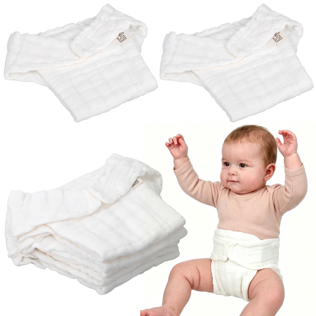 BESPORTBLE Reusable Nappies Size 0, Pure Cotton Washable Cloth Nappy Pants for Newborn Babies