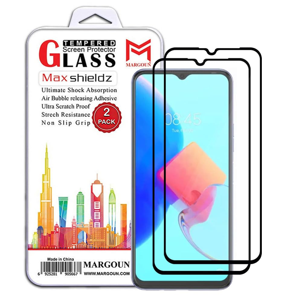 MARGOUN2 Pack for Techno Spark 8C Screen Protector Side Black Tempered Glass 9H Hardness Anti Finger-Print (Techno Spark 8C)