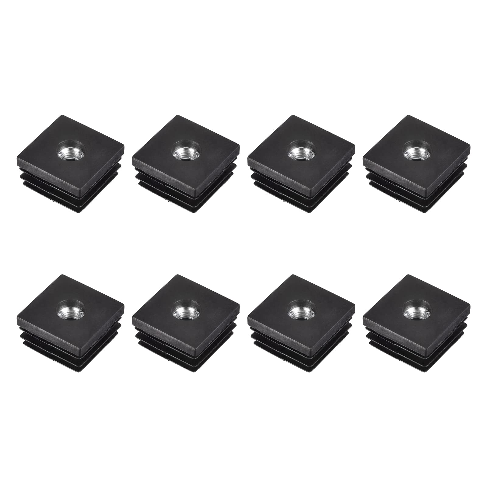 sourcing map 8Pcs Inserts for Square Tubes with M8 Thread, for 1.18"x1.18" OD Square Tube, Square Black Plastic Plug Caster Insert Chair End Caps Furniture Leg Plug