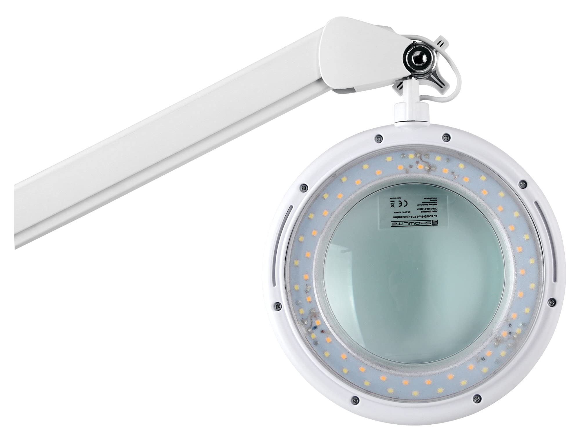 Showlite LL-6095D-Pro LED Lupenleuchte Set 9W 3/5 Dioptrien (dimmbar, 127 mm Linsen, 60 SMD LEDs, Rollenstativ, Tischklemme) weiß
