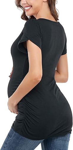 Miniatura 2 de Love2Mi Camisetas de maternidad de manga corta básicas para embarazo camisetas tipo túnica de verano con fruncido lateral casual