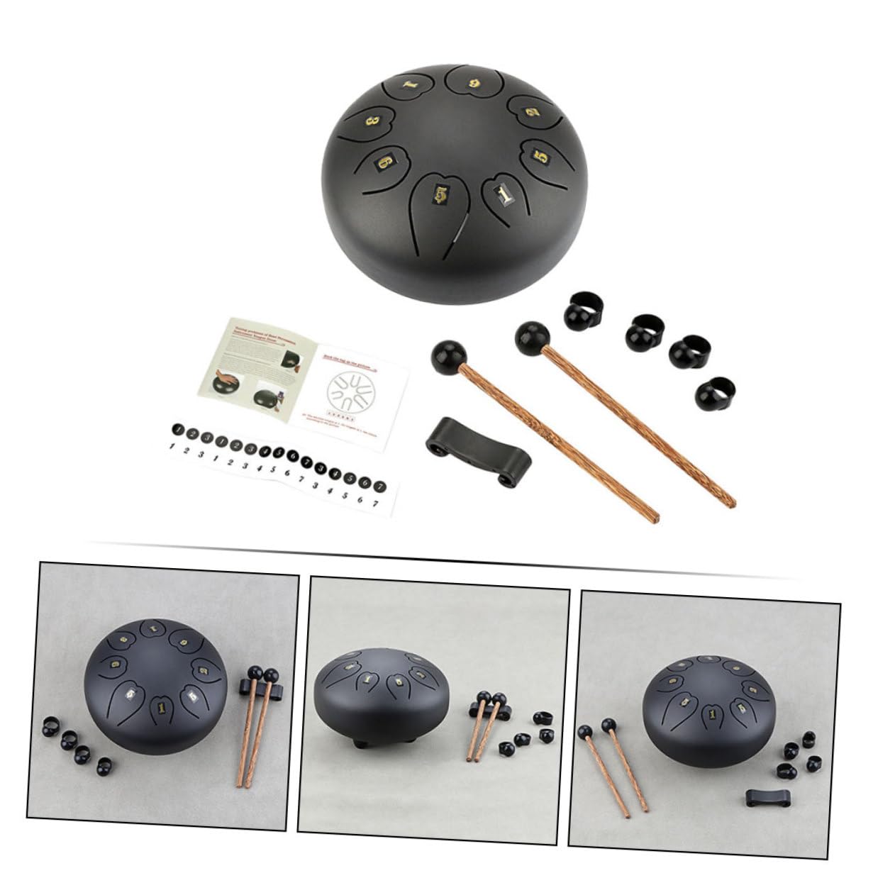 Tamburo Etereo Portatile Xb06 Grande Nero per Esibizione | Strumento a Percussione per Principianti, Metallo e Legno, Yoga e Suono