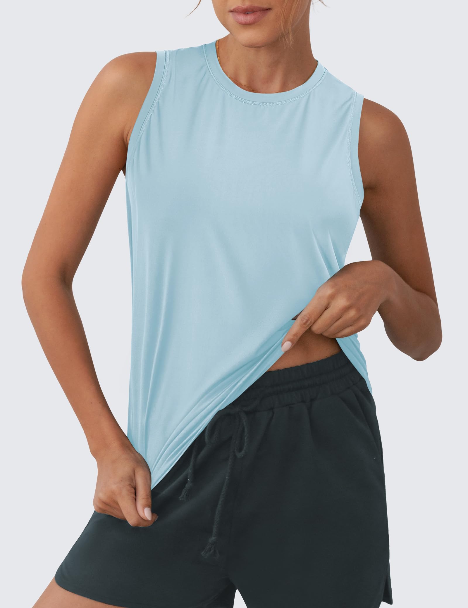 OYANUS Top da allenamento estivo da donna senza maniche Racerback Canotta atletica a collo alto Loose Fit Running Gym Yoga camicie