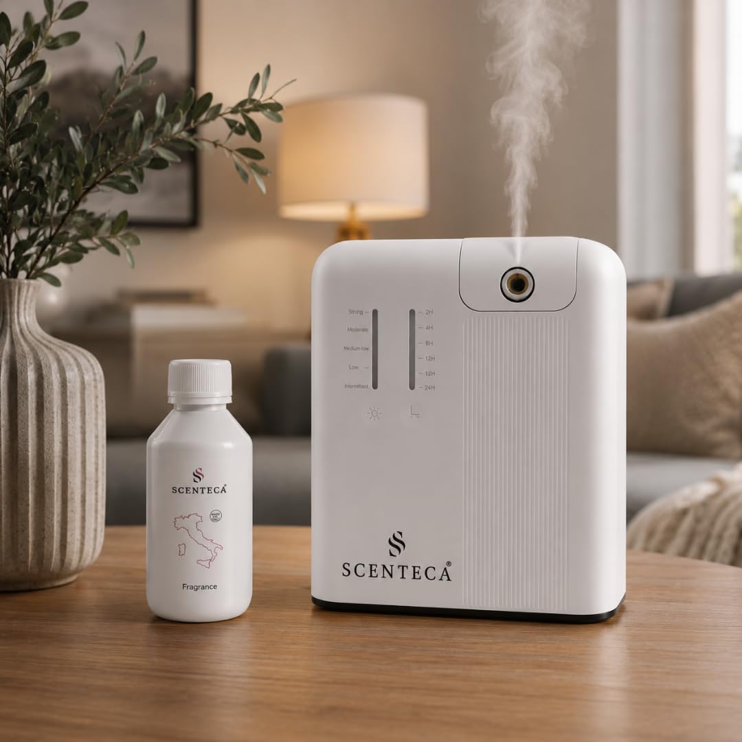 SCENTECA Diffusore elettrico di oli essenziali AD-P2 fragranza Summer Scent inclusa, nebulizzazione senza acqua, programmabile via App, copertura fino a 70 m² (100 ml)
