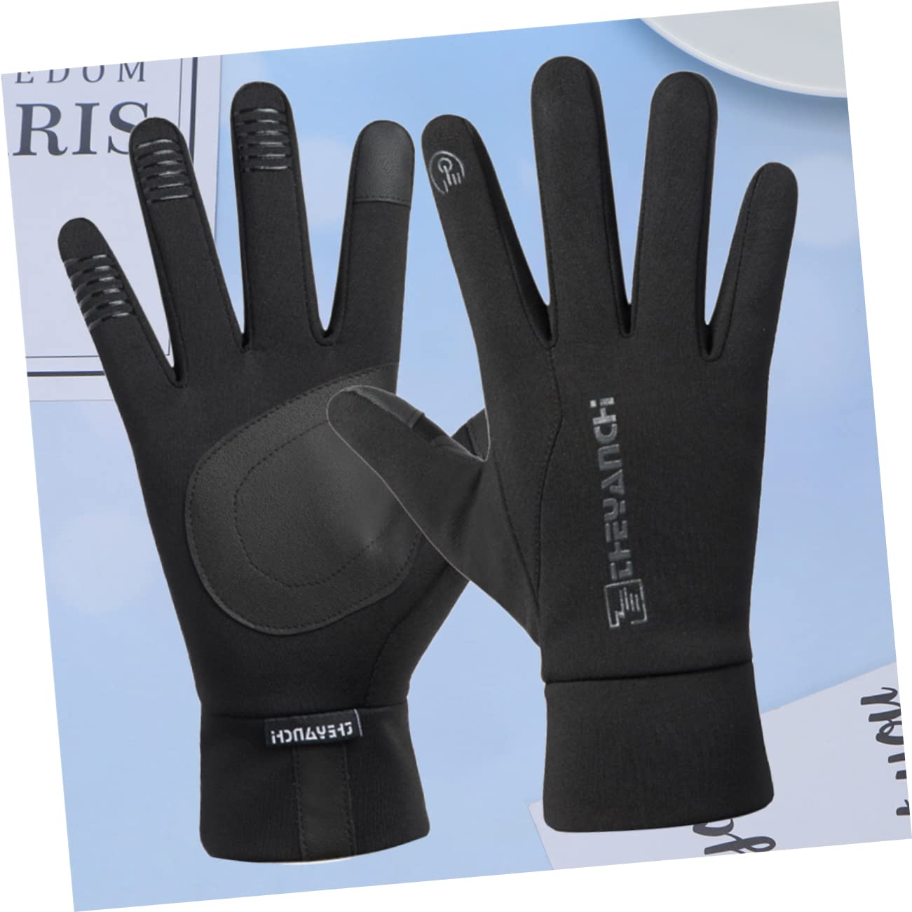 POPETPOP 1Pair Winter Screen Riding Gloves Windproof Non Slip All Finger Bicycling Mittens Black XL for Mountain and Road Bikes Present for Cyclists