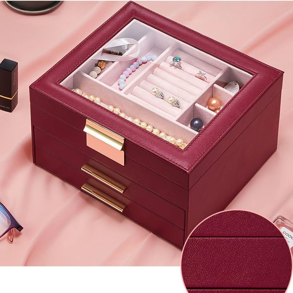 Jewelry Organizer Drawer Type Jewelry Box Storage Box Cosmetic Box Ring Earring Necklace Bracelet Watch Small Jewelry Three-Layer Storage Box Jewelry Box (Color : B) (B)