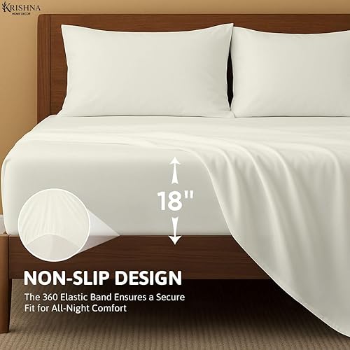 Miniatura 4 de KRISHNA Juego de sábanas de 4 piezas, 100% algodón egipcio Giza, ultrasuave y transpirable, calidad de hotel, se adapta a colchones de hasta 18