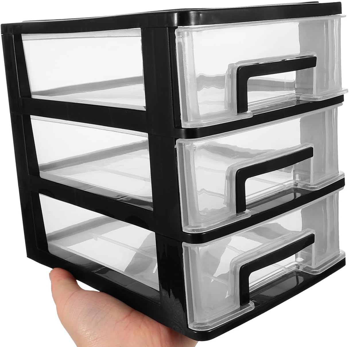 Plastic Drawers Three- Layer Plastic Drawer Type Closet Portable Storage Cabinet Multifunction Storage Rack Organizer Furniture Black and Transparent Home Decor