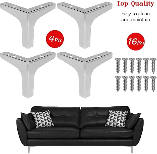 Miniatura 8 de 4 patas de muebles de 6 pulgadas, patas de sofá de estilo moderno, patas triangulares cromadas pulidas de metal para mesa, armario, sofá, silla