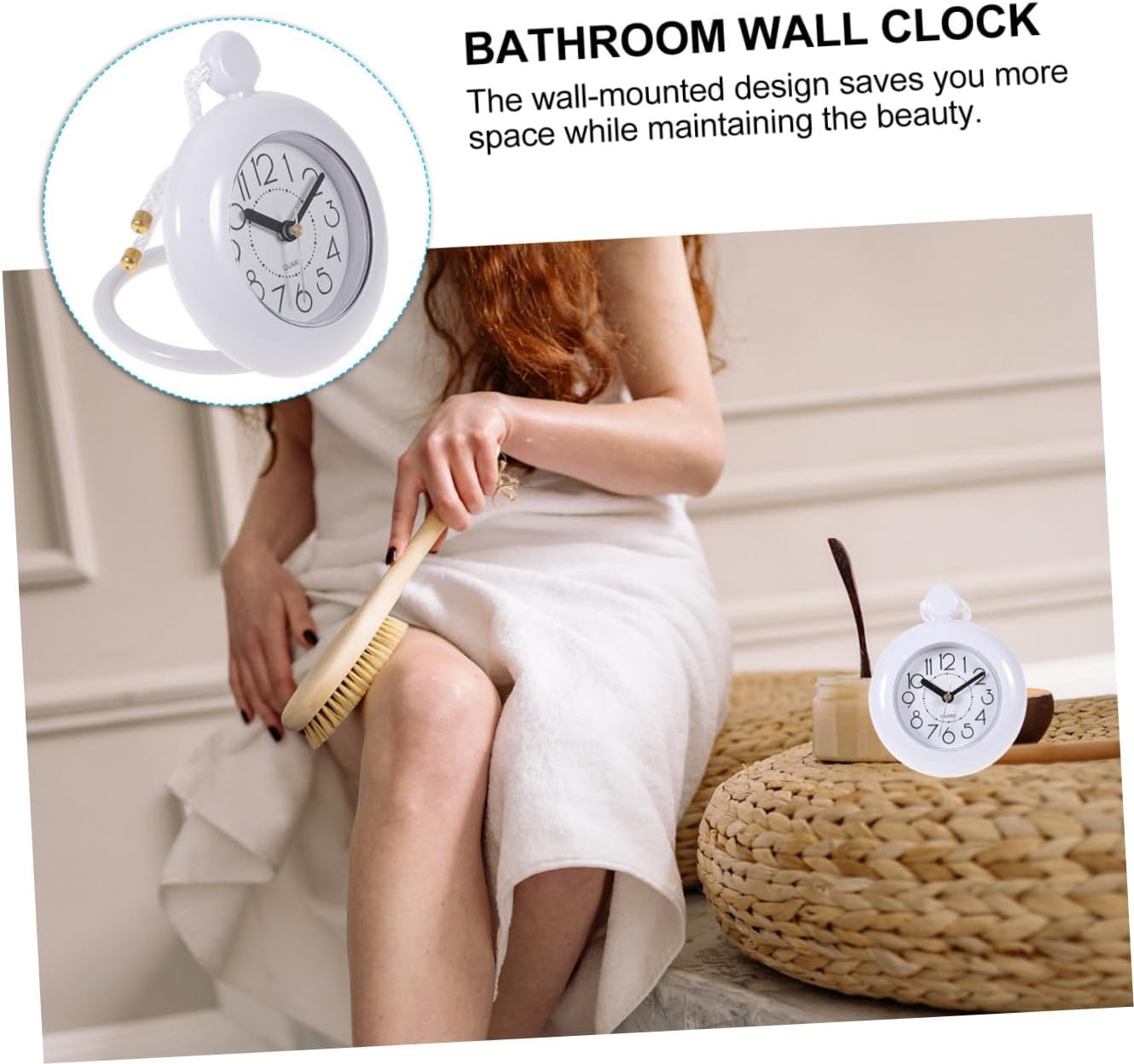 BESPORTBLE Bathroom Wall Clock Silent Mute Design Space-Saving Hanging Clock for Home Shower Indoor Use Simple Without Battery
