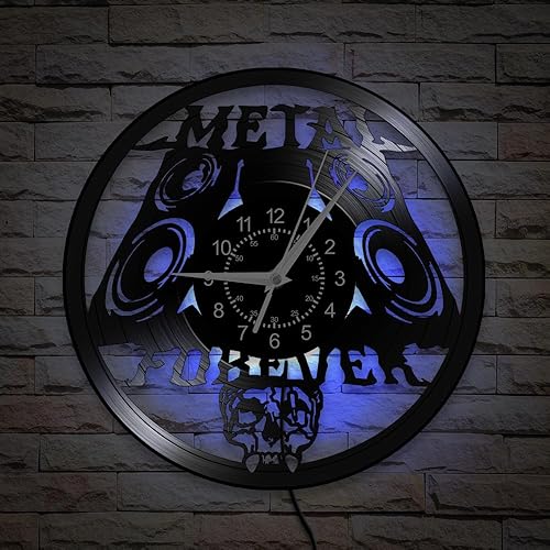 Miniatura 3 de Reloj de pared de música de metal pesado, 12 pulgadas, 7 tipos de reloj de pared LED de música rock, reloj de pared de cuarzo silencioso sin tictac,
