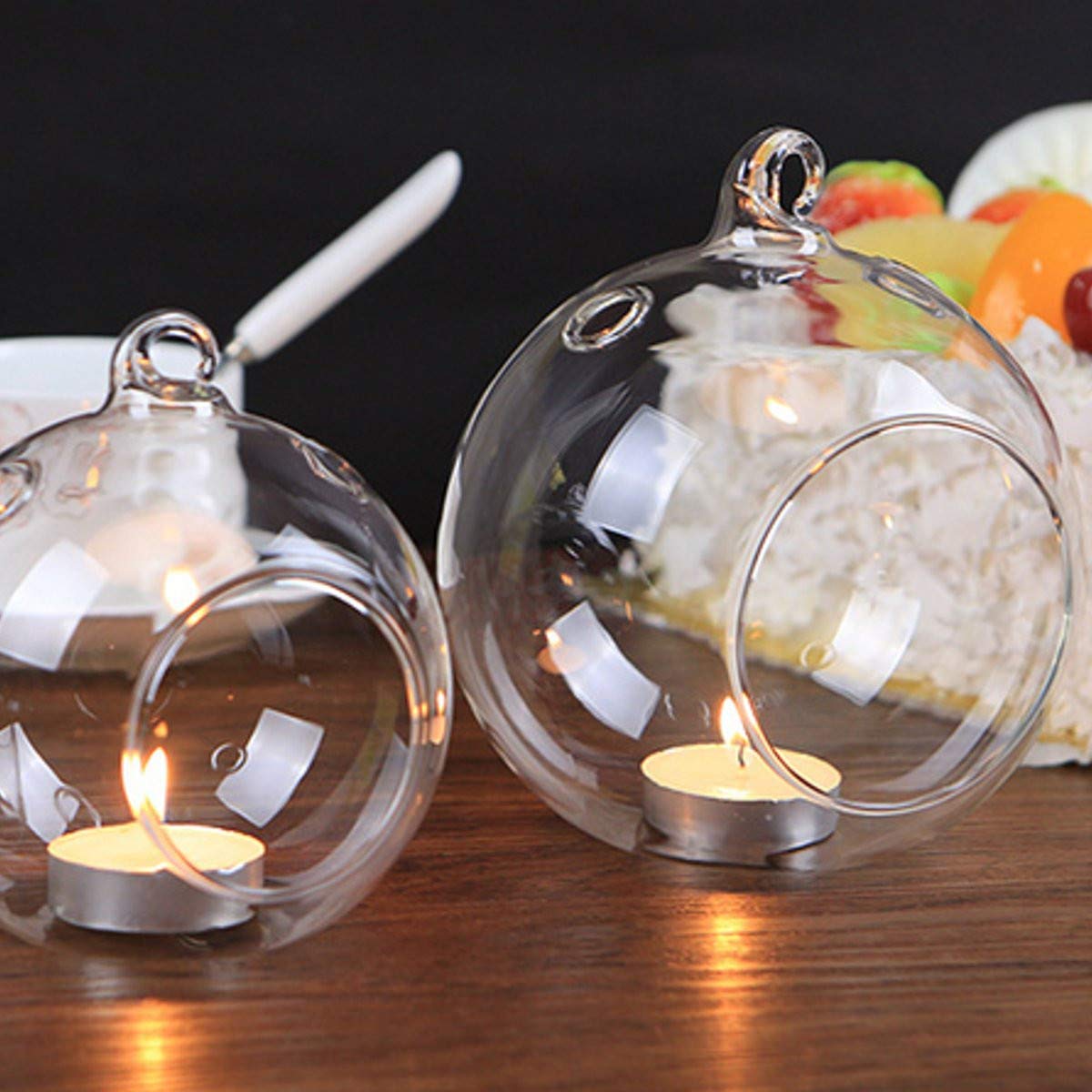 RanDal 6 sztuk okrągłych szklanych świeczek wiszących na świeczki typu tealight, świeczniki na świeczki typu tealight, na imprezę, do domu, dekoracja weselna, 10 cm