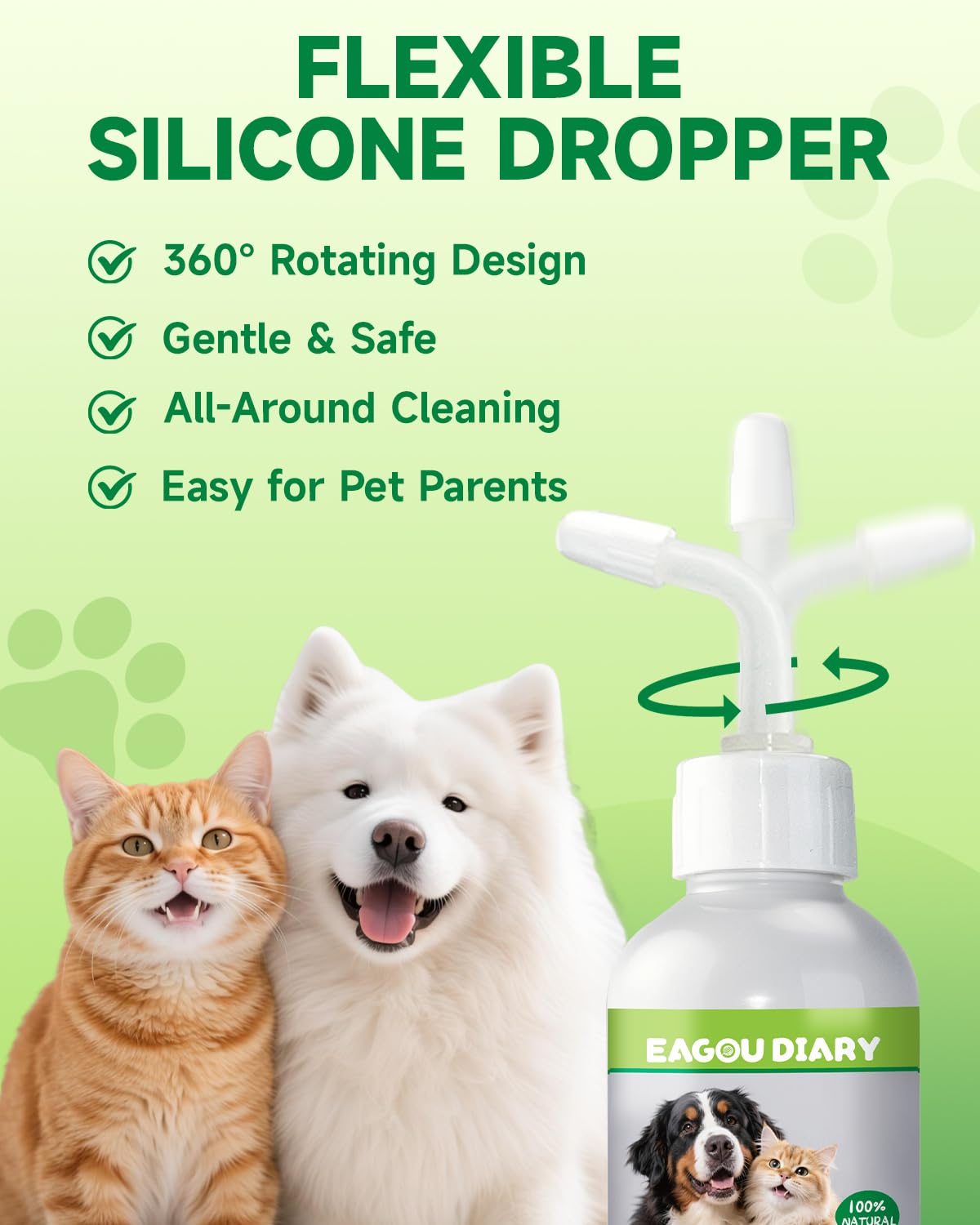 Eagou Diary Dog Ear Cleaner Solution - Cat Dog Ear Infection Treatment, Removes Debris, Wax, Odor, Itch Relief - Pet Ear Wash, Flush and Care with Aloe, Lavender, Chamomile, Ear Drops for Dogs Cats - image 5