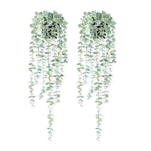 HOFMEFY Fake Hanging Plant Eucalyptus Artificial Faux Plants Indoor Small Wall Greenery Decor for Floating Shelf Soft Green 1PCS 23Inch Long - 2PCS