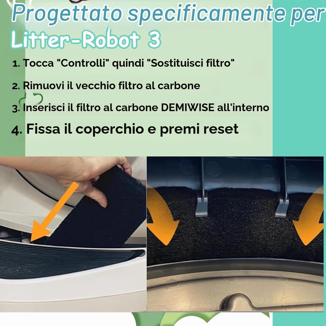 YAYNO 4 Filtri Al Carbone Attivo Per Lettiera Gatto, Rettangolari, Antiodore, Ricambi Assorbenti Per Cassetta Igienica, 30 Giorni Di Durata Ciascuno