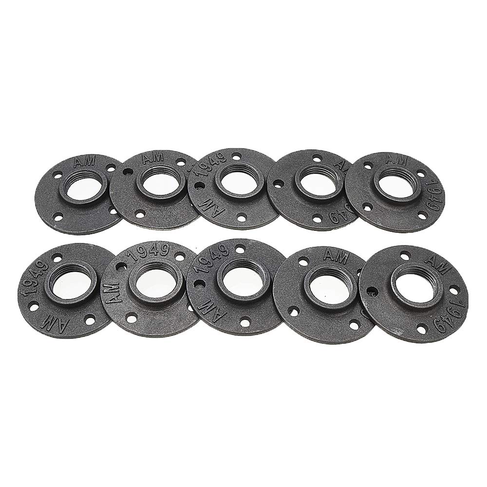 10 Unids/Set 1/2 '3/4' 1 'Placas De Brida De Piso De Hierro Fundido Maleable 4 Agujeros Tubos Negros Accesorios Tubería Industrial Muebles Montaje En Pared Decoración De Bricolaje - 1 pulgada