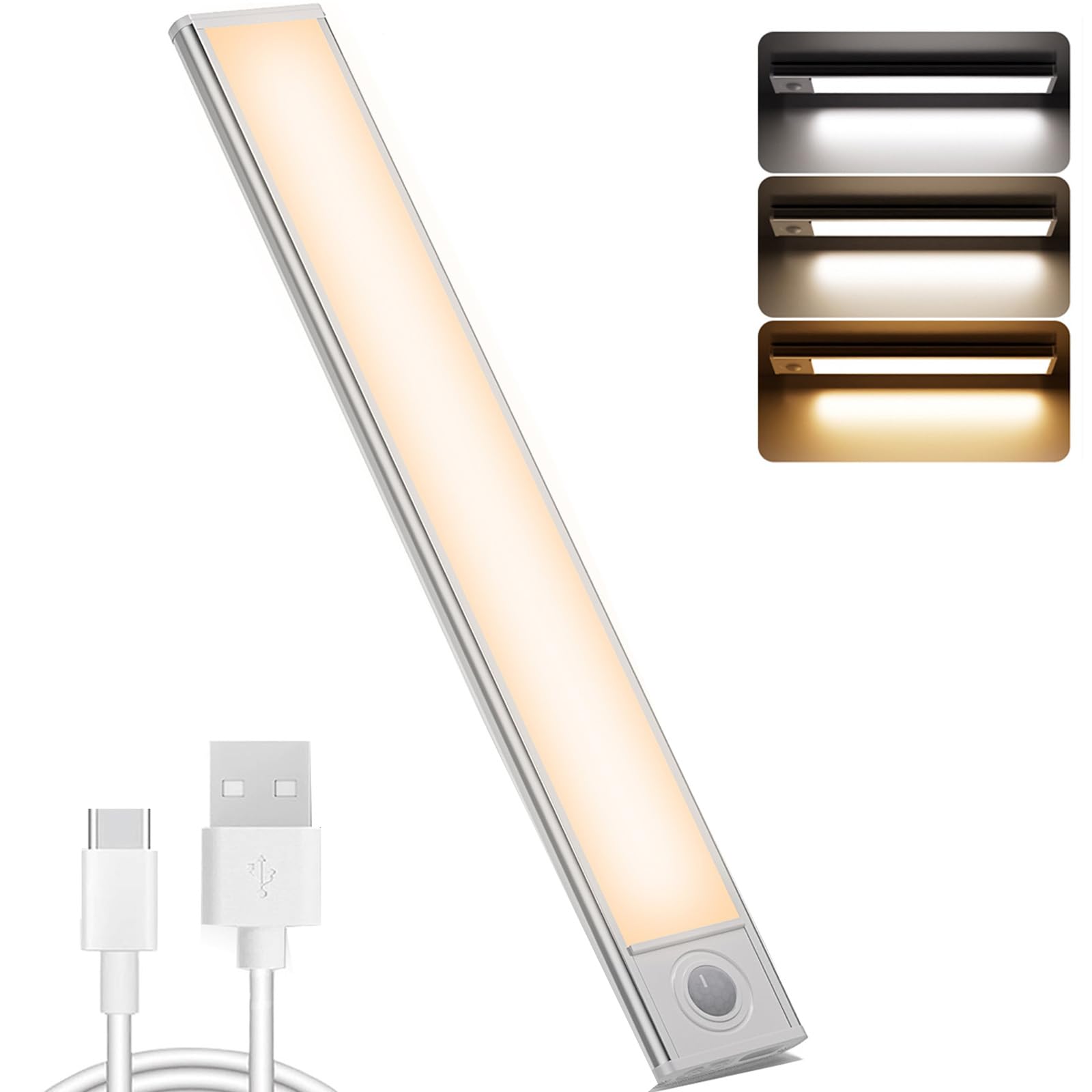 PUMPKINS 30CM Under Cabinet Motion Sensor LED Lights, 60 LED, Brushed White, Indoor, 800 Lumen