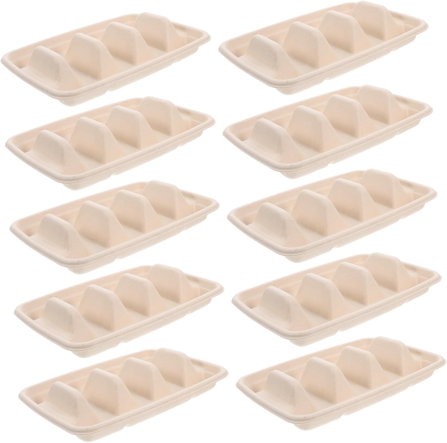 50pcs Disposable Taco Plates with Compartments Pulp Fiber Taco Holders for Parties Versatile Snack Bowls for Toppings and Sashimi Serving