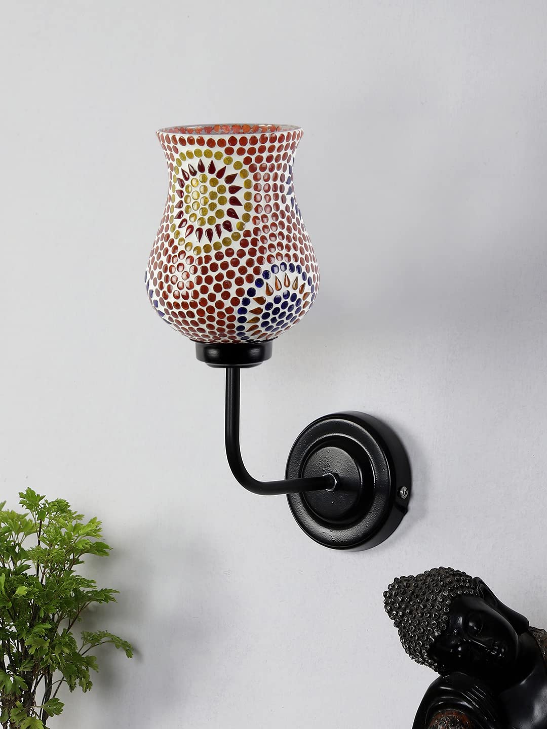 Devansh Iron Wall Lamp, Wall Decor, Wall Hanging Wood Light lamp,Vintage Wall Lamps, Industrial Wall Lights Decorative Home, Living Room, Indoor Outdoor Lighting- Mosaic Glass (Multicolor)-H