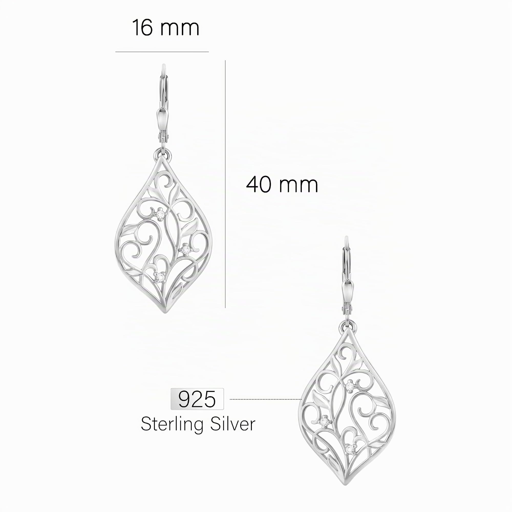 SOFIA MILANI - Damen Ohrringe 925 Silber - mit Zirkonia Steinen - Blatt Ohrhänger