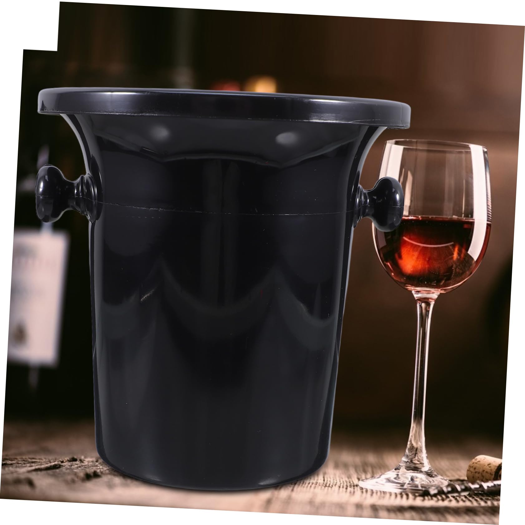 4 Cubos de Hielo Negros Redondos Doble Asa para Cata de Vino, Plástico Resistente y Diseño Occidental para Fiestas y Exposiciones