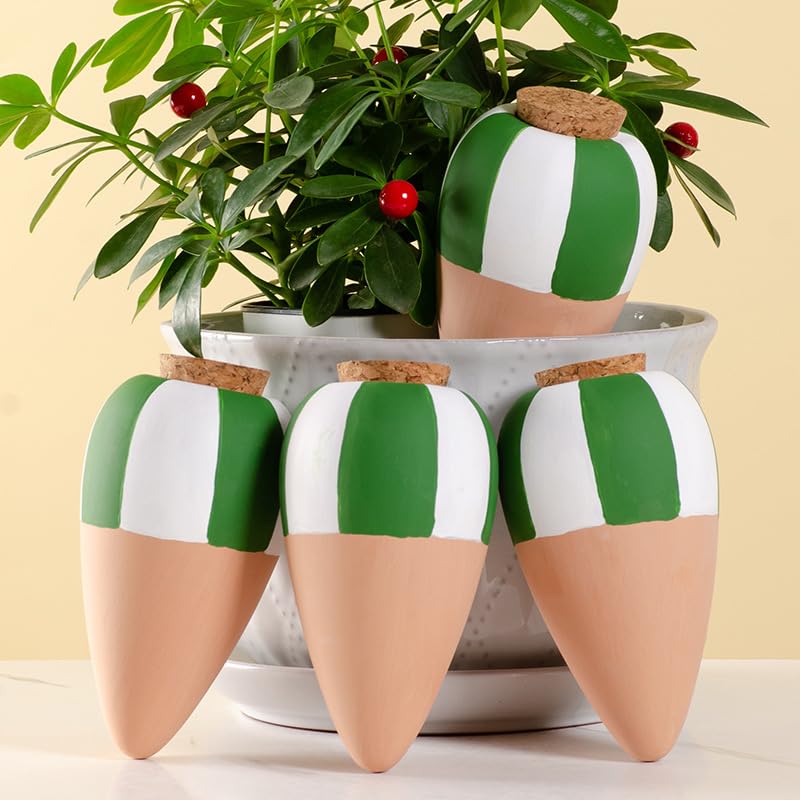 SilverChry Oyas a Planter Terre Cuite, Distributeur Eau Plante 4Pcs, Pointes Auto-arrosantes en Terre Cuite, Globes Arrosage Automatique Interieur pour Plante,...