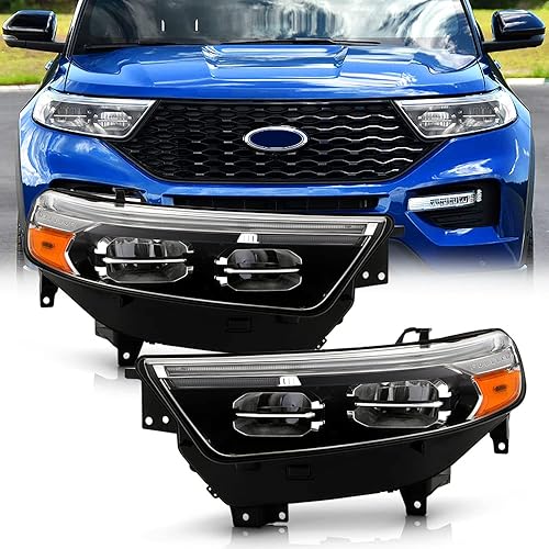 ACANII - Para Ford Explorer XLT 2020-2021, estilo de fábrica completo, faros delanteros LED, juego de par de faros delanteros izquierdos+derecho