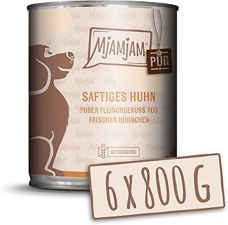 MjAMjAM - Premium Nassfutter für Hunde - purer Fleischgenuss - saftiges Huhn pur 800g, 6er Pack (6 x 800g), naturbelassen mit extra viel Fleisch product image