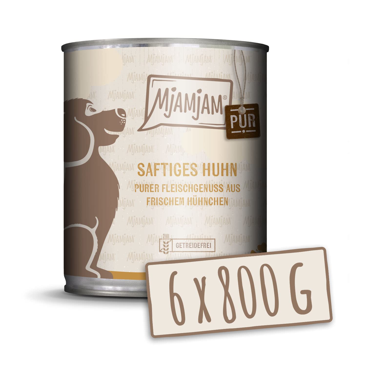 MjAMjAM - Premium Nassfutter für Hunde - purer Fleischgenuss - saftiges Huhn pur 800g, 6er Pack (6 x 800g), naturbelassen mit extra viel Fleisch