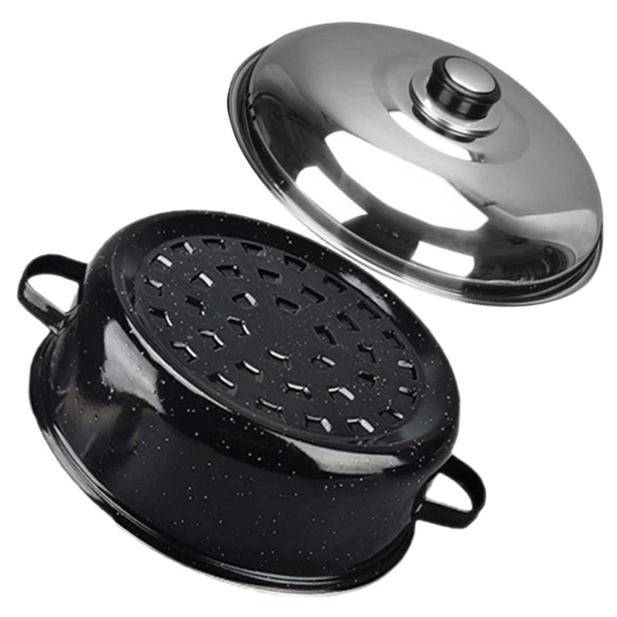 Zerodeko Multifunktionaler Bräter Topf mit Doppelten Griffen aus Emaille und Edelstahl zum Braten von Süßkartoffeln Mais und Kastanien für Küche und Restaurant