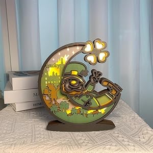 3D Wooden Carving LED Night Light Wood Carved Lamp Festival Decoration Home Decor Desktop Table Living Room Bedroom Office Statues Gifts Moon