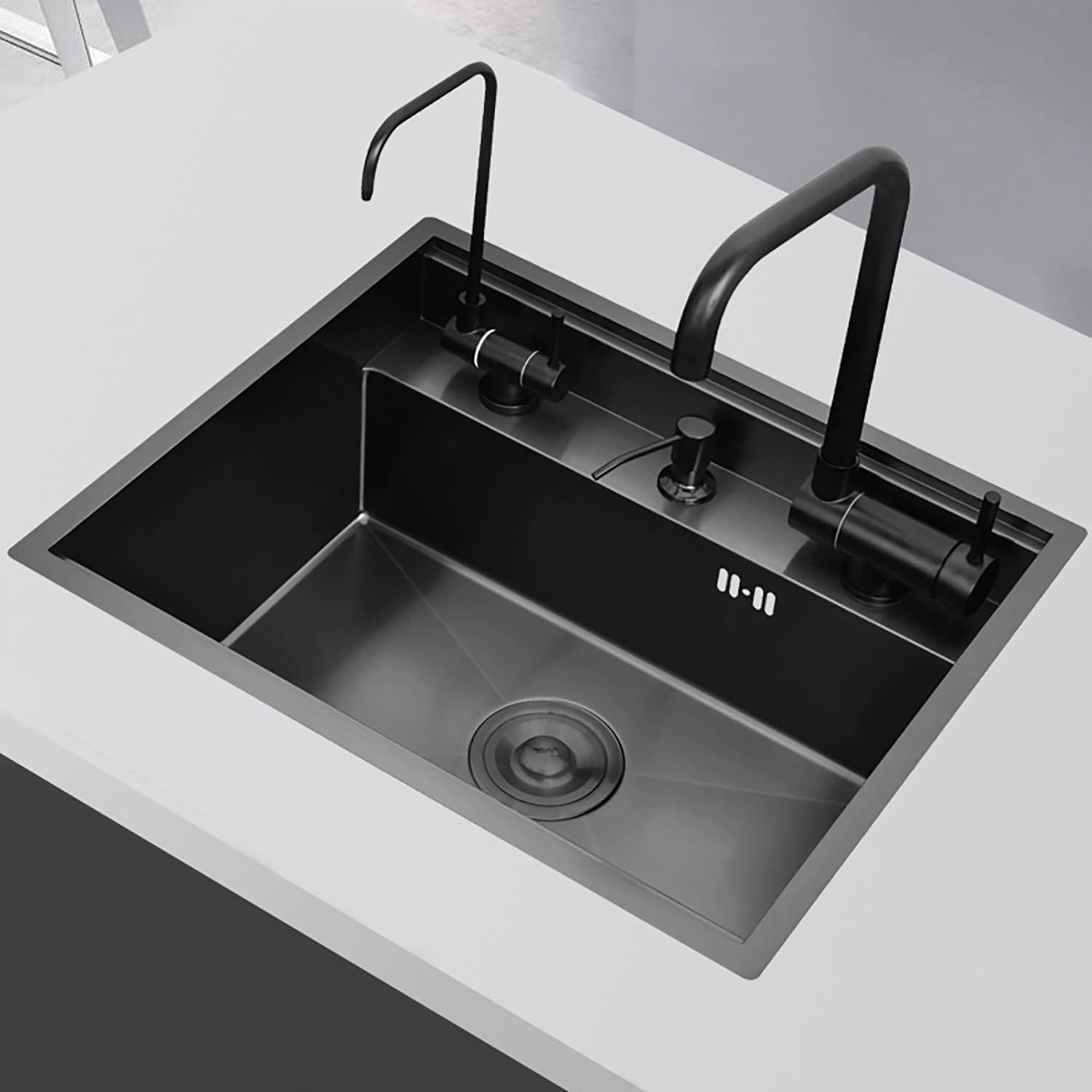 ZQFHSX Foldable Black Stainless Steel Kitchen Sink with Faucet Space Saving Undermount Design Multifunctional Mini Cover 55CM x 45CM 22CM