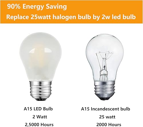 Miniatura 5 de Bombilla LED E26 esmerilada equivalente a 25 W, 2700 K, luz blanca cálida de 2 W, bombilla LED de filamento LED regulable, bombilla Edison corta
