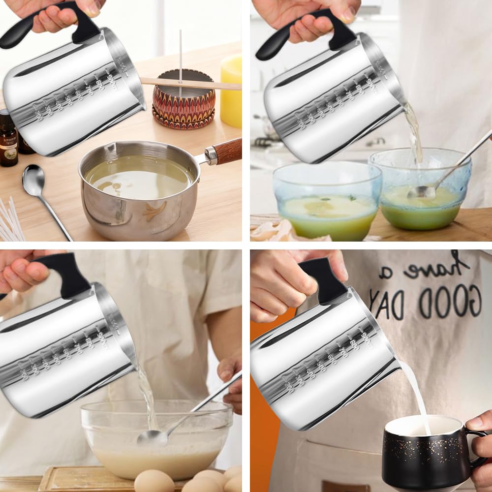 SZMK 900 ML Pentolino per Cera Candele,Pentola Sciogliere Cera Inox, Pentola per Candele Fai da Te,Pentolas Fusione Cera con Cucchiaio,Pentolas Sciogli Sapone,Casseruola da Fabbricazione Candele