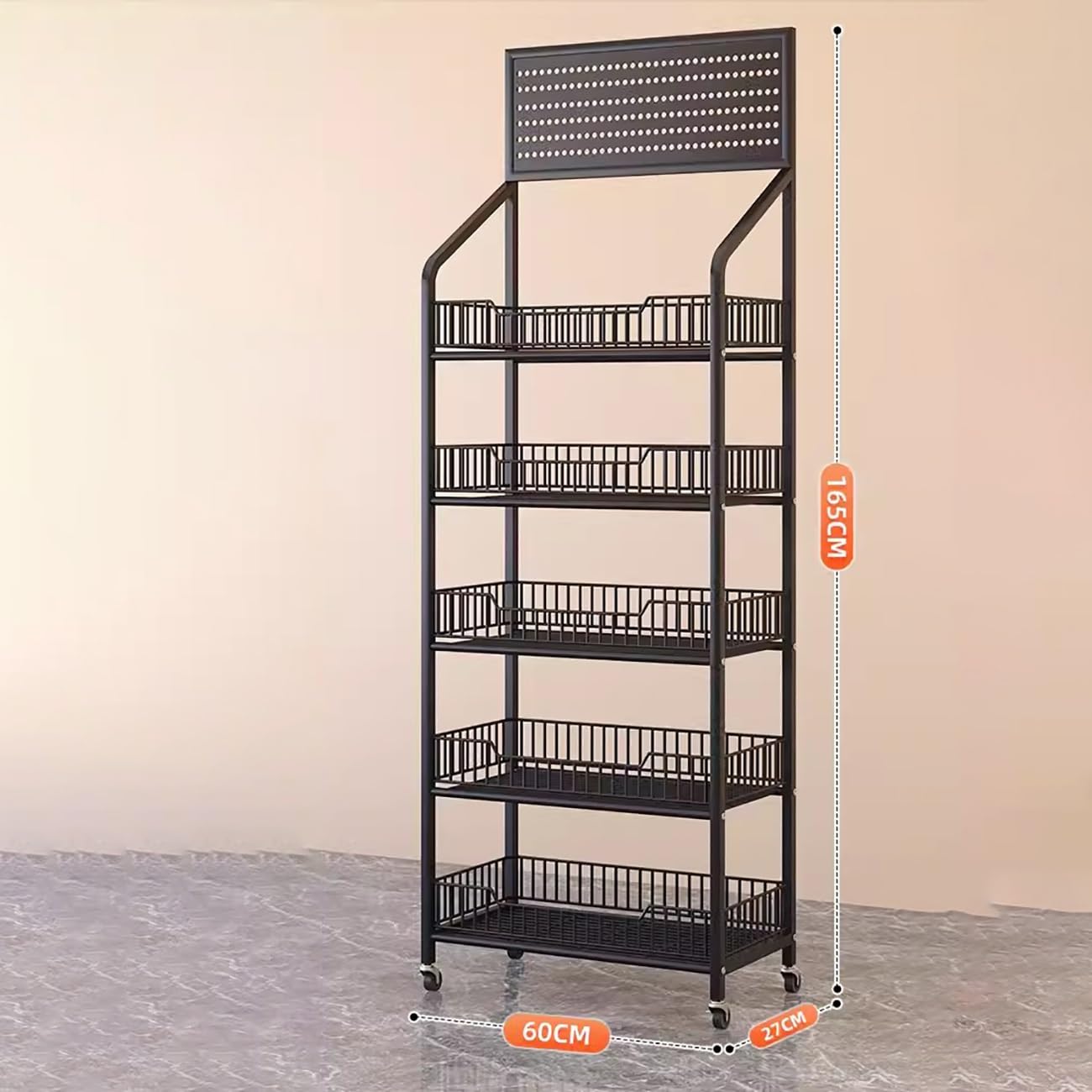 Espositore per vendita al dettaglio a 4 e 5 ripiani, scaffale per supermercati commerciali, scaffale extra alto per la spesa con ganci e ruote universali, organizer multistrato per dispensa, cucina