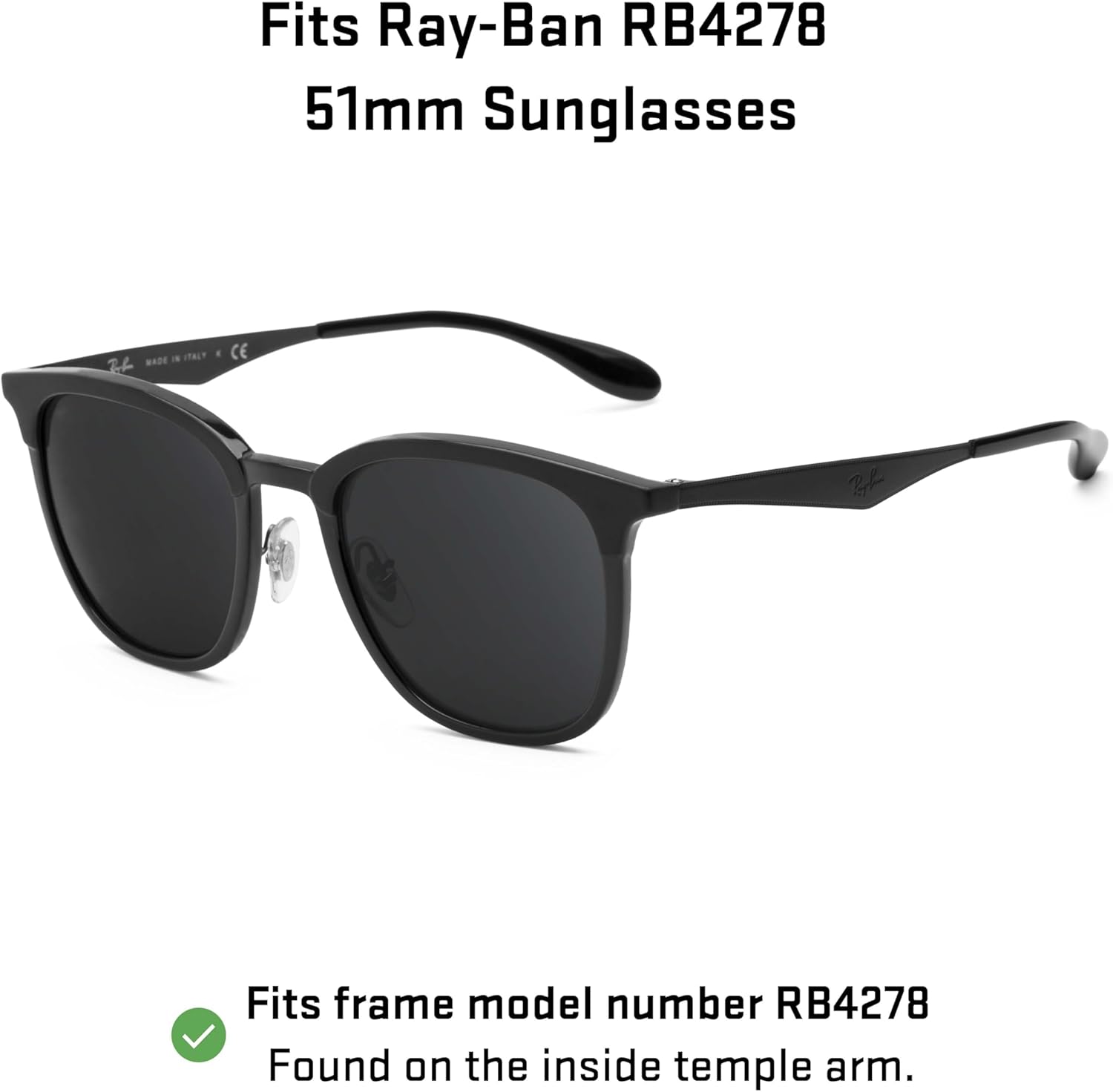 Revant Replacement Lenses for Ray-Ban RB4278 51mm Sunglasses - Non-Polarized Stealth Black