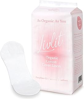 Livlit Ultra Thin Panty Liners Sanitary Pads, 100% Certified Organic Cotton from Texas, Light Absorbency, Chlorine Free, U...