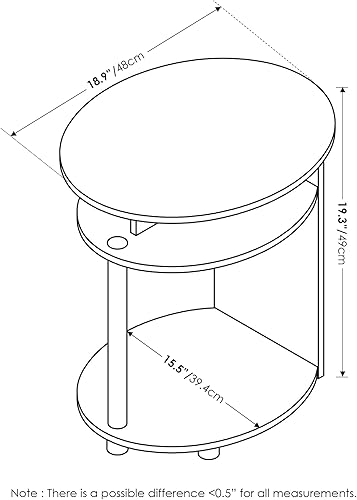 Miniatura 3 de Furinno JAYA - Juego de 2 mesas auxiliares ovaladas de diseño simple, nogal, marrón/negro (Walnut/Black),Americano/Cromo,Nuez