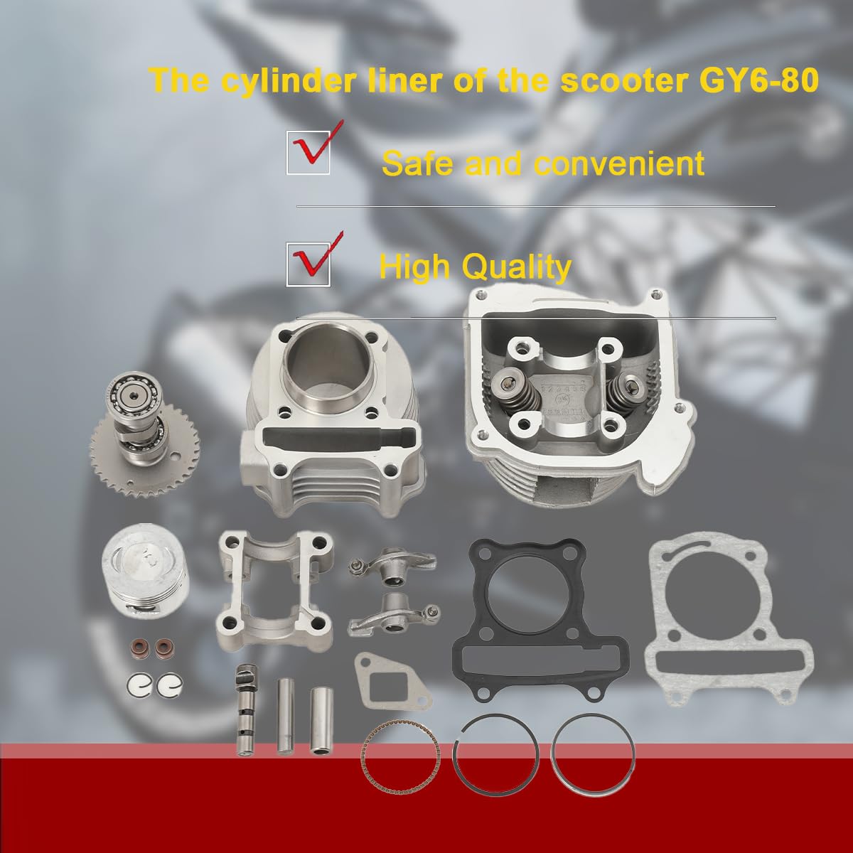 Zylinder-Kit 80ccm inkl. Kopf & Zündkerze für 4 Takt China Motor für Baotian, Benzhou, China Scooter, Huatian, Rex, Jiajue, Jinlun, Jmstar, Qingqi, GY6, QMA, QMB