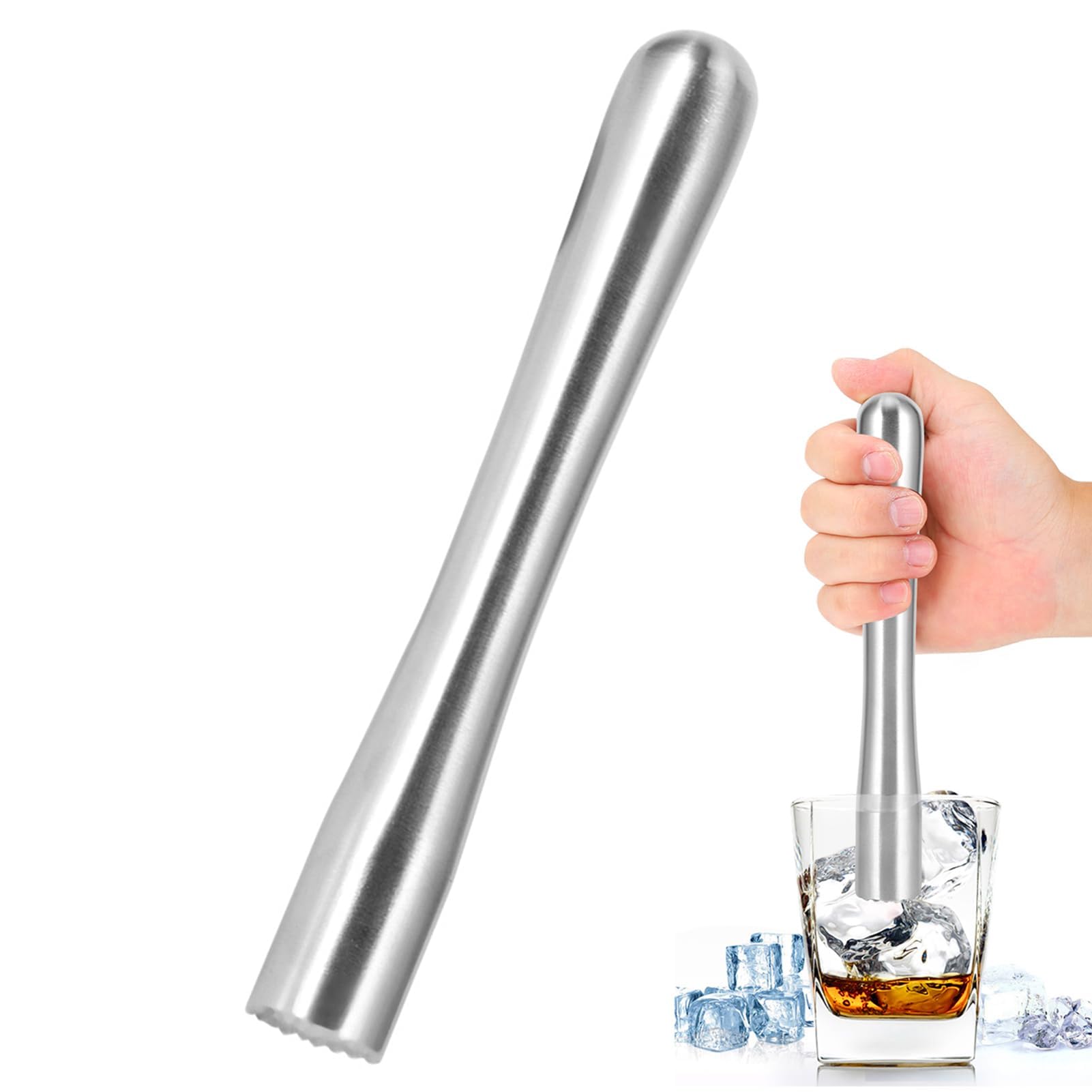 Cocktail Muddler,Drink Muddler Fruit Ice Crusher Cocktail Muddler Stainless Steel,18.5cm/7.3inch Mojito Muddler,Drink Muddler,Bar Stick Fruit Mixer for Bitter,Margaritas, Mint Fruit Based Drink