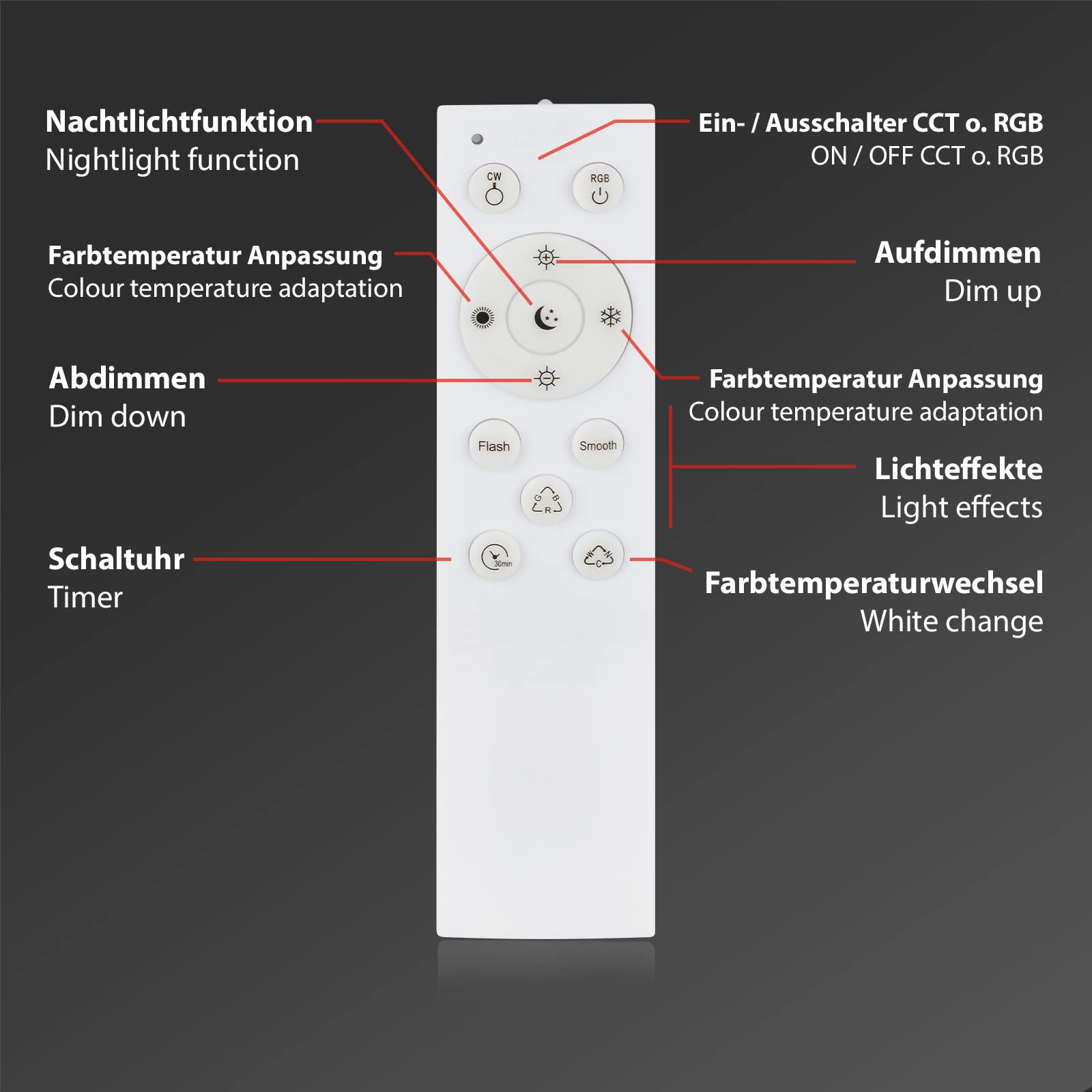 BRILONER - Lámpara LED de techo efecto brillo, lámpara de baño RGB, lámpara de baño LED IP44, temperatura de color regulable, cromo, 355x65 mm (DxH)