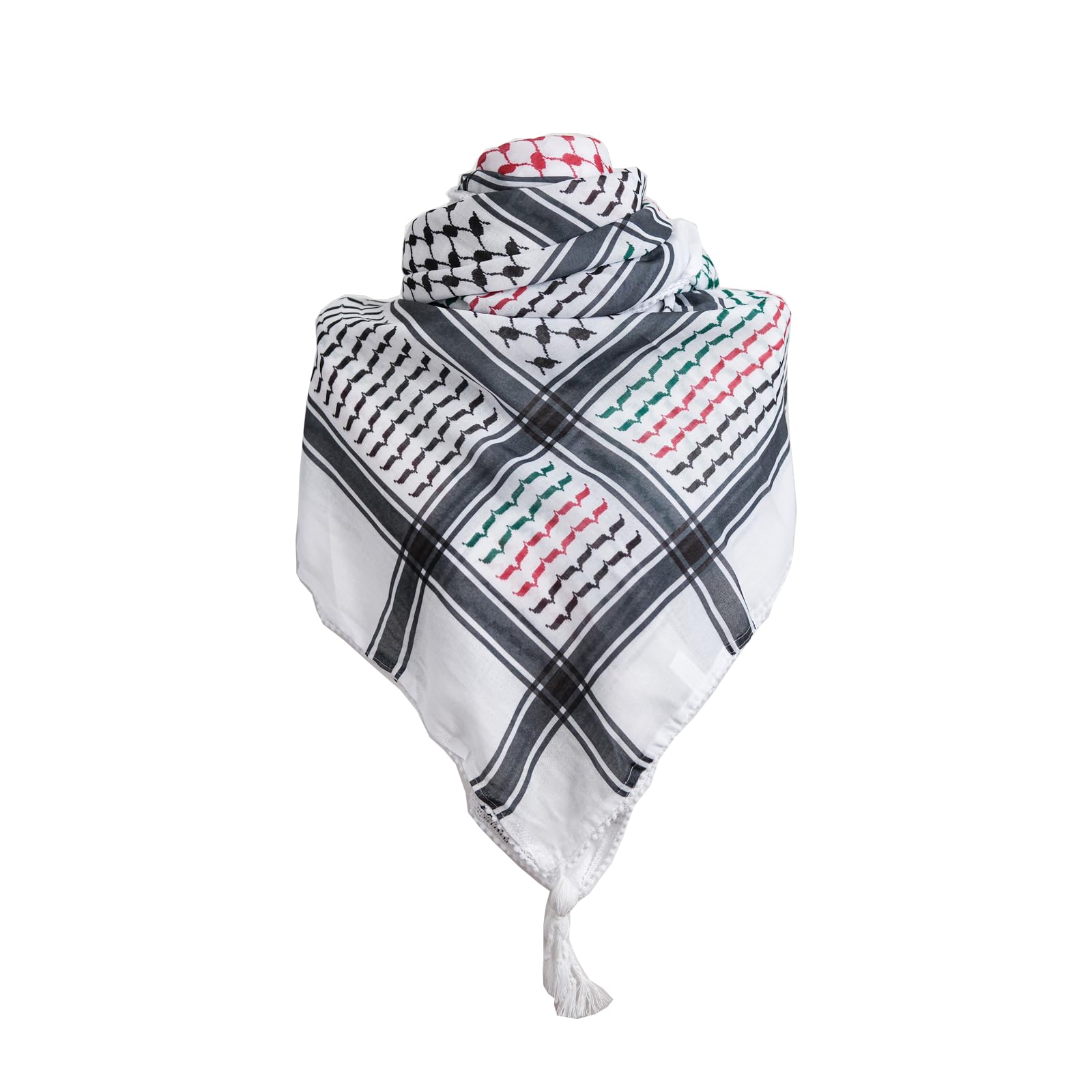 NINGUANG keffiyeh Arab scarf for men, shemagh tactical scarf men, hirbawi keffiyeh, arab palestinian scarf for men women. (Red Green)