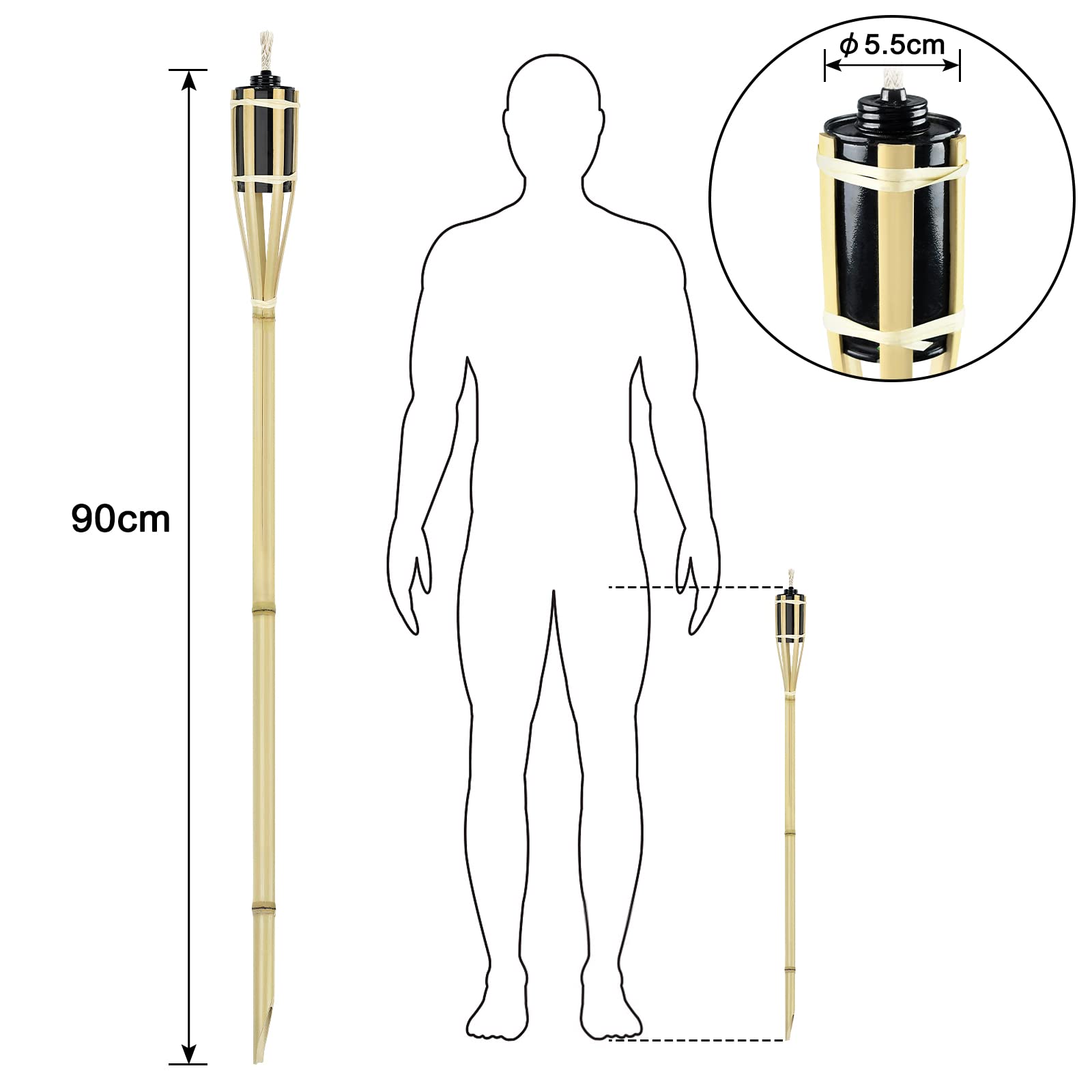Torce Da Giardino Bambu Torcia Da Giardino Torcia Ad Olio 10x Torce Luminose Fiamma Da Giardino Set Bambu 87410058 Torce Citronella - Foto 2