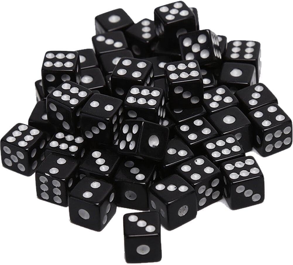 50Pcs Black 8mm Dice, Adult Play Dice For Teaching Math, Activity, Casino Themes, Party Favors, Game Toy Gifts, Magic Trick Props