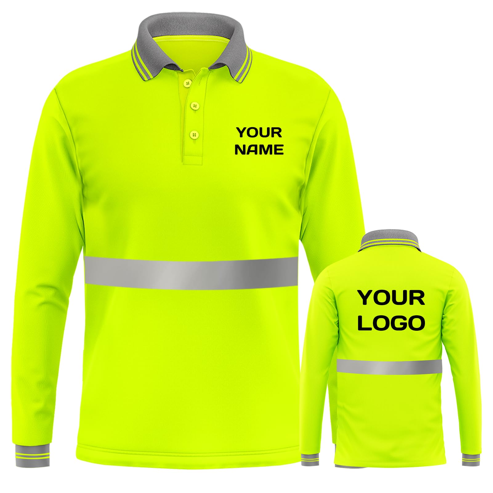 YOWESHOP Hi Vis Safety T-Shirt with Reflective Strip Long Sleeve Polo Shirt Customize Logo Quick Dry T-Shirts?M?Yellow1